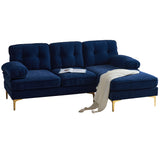 83" Modern Velvet Sofa Chaise - Blue