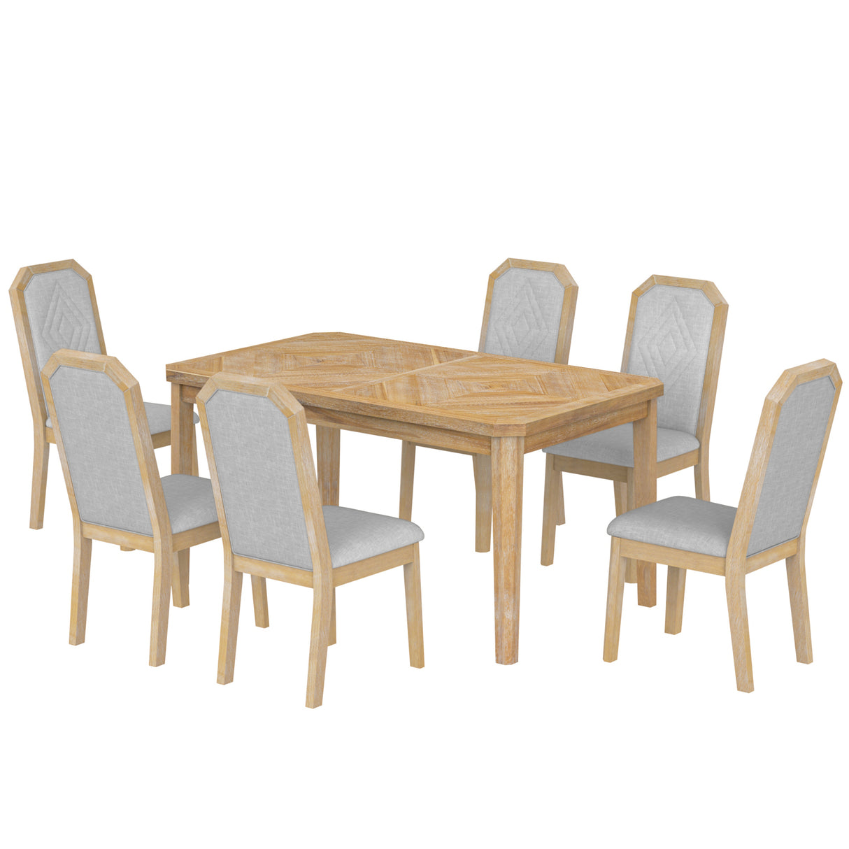 TREXM 7-Piece Farmhouse Dining Set With 6 high-back Chairs f (Natural Wood Wash)