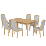 TREXM 7-Piece Farmhouse Dining Set With 6 high-back Chairs f (Natural Wood Wash)