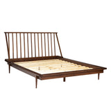 Mid-Century Modern Solid Wood Platform Bed Frame With Spindle Headboard