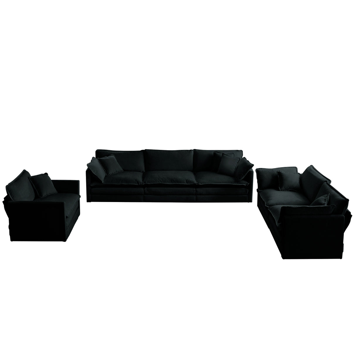 Modern Chenille 3 Piece Living Room Set - Black