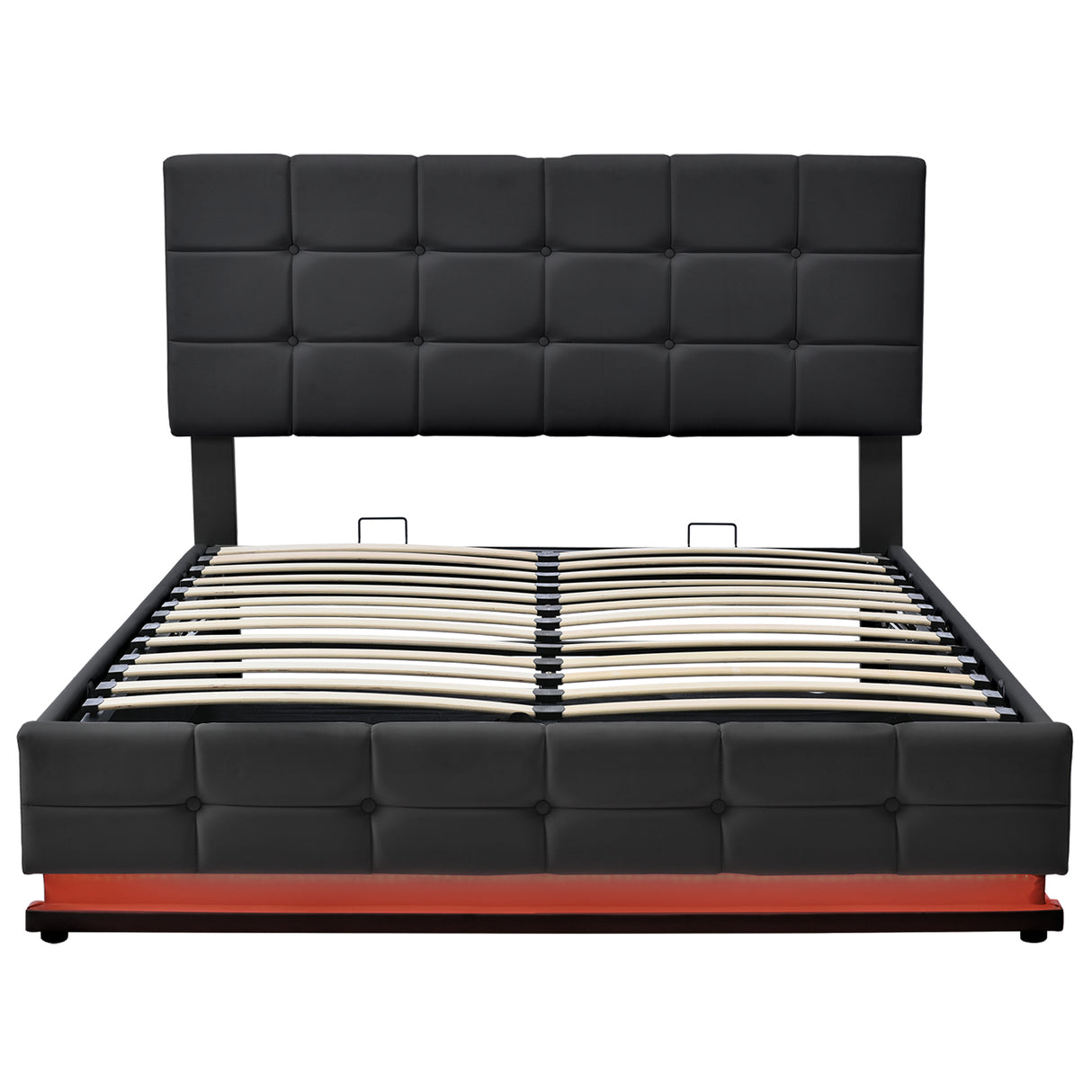 Queen Tufted Upholstered Platform Bed with Hydraulic Storage System with LED Lights and USB charger, Black