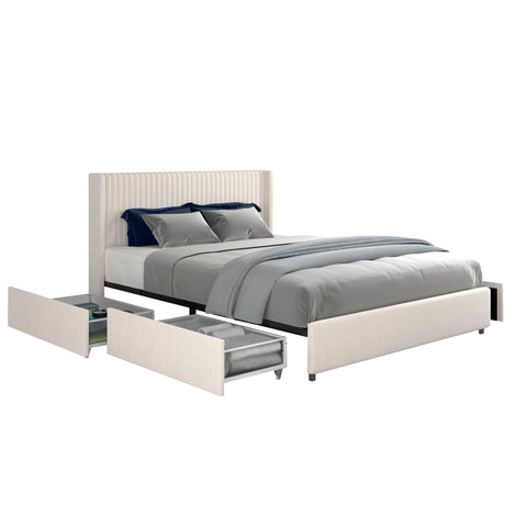 Anna - Upholstered Wingback Platform Bed With Patented 4 Drawers Storage