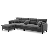 Modern  Sectional Sofa with Pillows and Ottoman - Gray