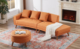 107" Contemporary Sofa with a Round Storage Ottoman and Three Removable Pillows - Orange