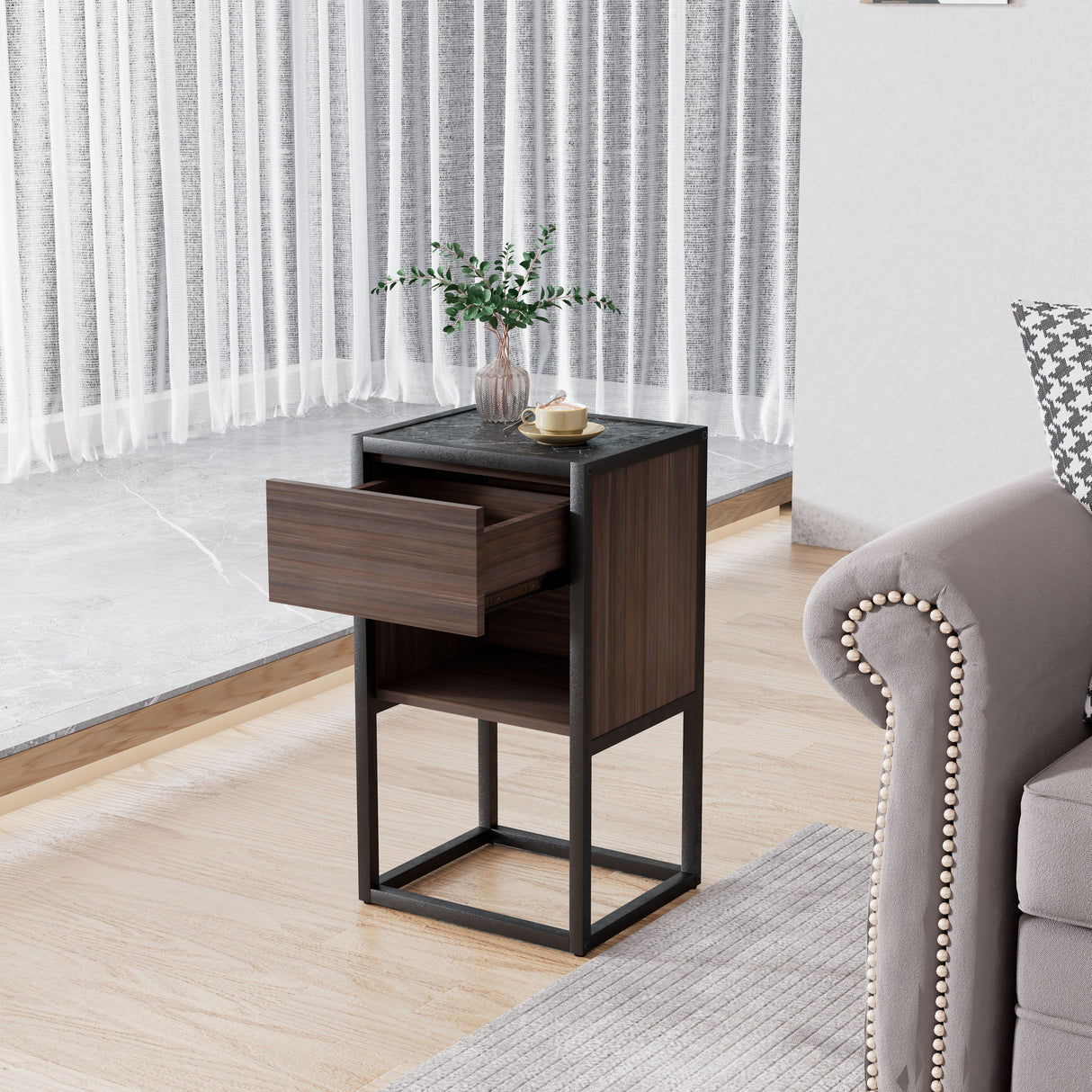 Armando - Side Table - Dark Brown / Black