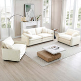 Luxurious and Sophisticated 3 Piece Corduroy Living Room Set with Soft Cushions and Pillows - White