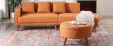 107" Contemporary Sofa with a Round Storage Ottoman and Three Removable Pillows - Orange