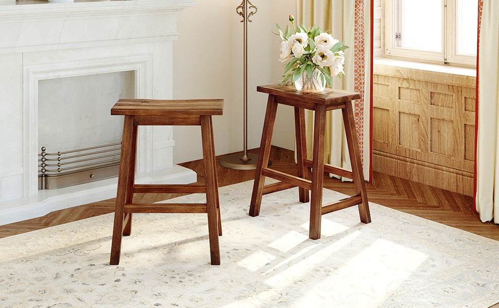 Rustic 3-piece 45" Stationary Kitchen Island Set with 2 Stools and 2 Open Shelves - Walnut + Off White