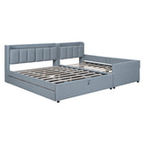 Queen & Twin XL Size Upholstered Platform Bed with Hydraulic Storage System, Drawers, Headboard Storage Shelves, Two Pairs of Outlets & USB Ports - Grey PU Leather