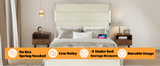 King Size Bed with Upholstered Headboard and 4 Storage Drawers - Beige