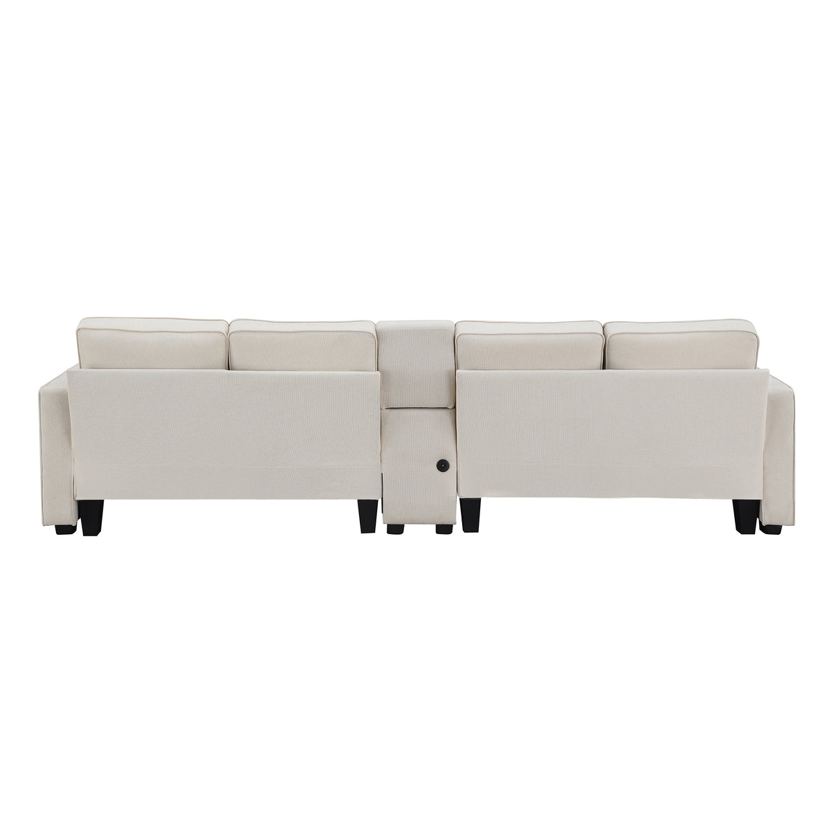 114.2" Upholstered Sofa with Console, 2 Cupholders and 2 USB Ports for Wired or Wireless Charge with 4 Pillows - Beige