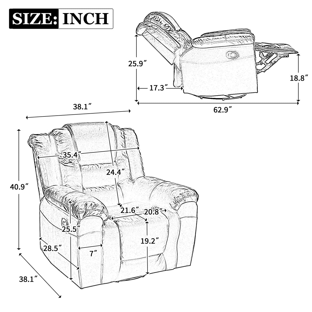 Home Theater Recliner Set Manual Recliner Chair With Wide Armrest, Two Built-In Cup Holders For Living Room