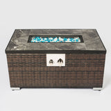 Outdoor Rattan Propane Fire Pit with Tile Top - Brown