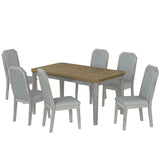 TREXM 7-Piece Farmhouse Dining Set With 6 high-back Chairs (Brown+Gray)