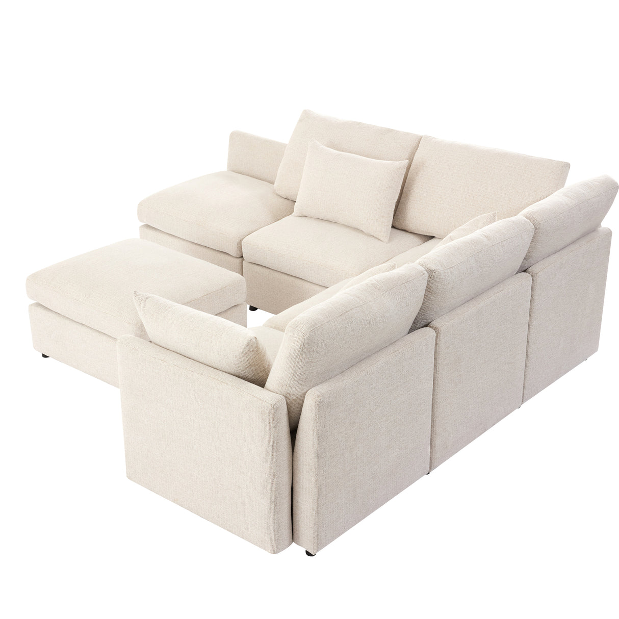 85.4" Modular Sectional Sofa with a Movable Ottoman and Two USB Ports, Beige