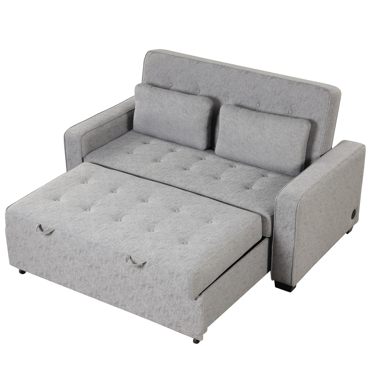 66.5" Upholstered Loveseat With Pull Out Bed, Two Throw Pillows, Dual USB Charging Port and Adjustable Backrest - Light Gray