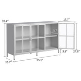 Heavy Duty Metal Modern Sideboard Buffet Cabinet With Storage Premium Steel Storage Cabinet, Adjustable Feet, Glass Doors, Large Capacity Organizer