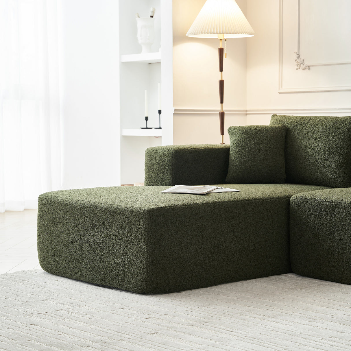 Sherpa Fabric Sectional Sofa With Chaise - Green