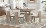 TREXM 7-Piece Retro Dining Set with Trestle Table and 6 Upholstered Chairs (Natural Wood Wash)