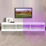 Modern LED TV Stand With Storage And Glass Shelves - White