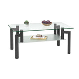 Rectangle Glass Coffee Table, Clear Coffee Table, Modern Side Center Tables For Living Room - Black