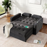 66.5" Upholstered Loveseat With Pull Out Bed, Two Throw Pillows, Dual USB Charging Port and Adjustable Backrest - Black