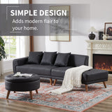 107" Contemporary Sofa with a Round Storage Ottoman and Three Removable Pillows - Black