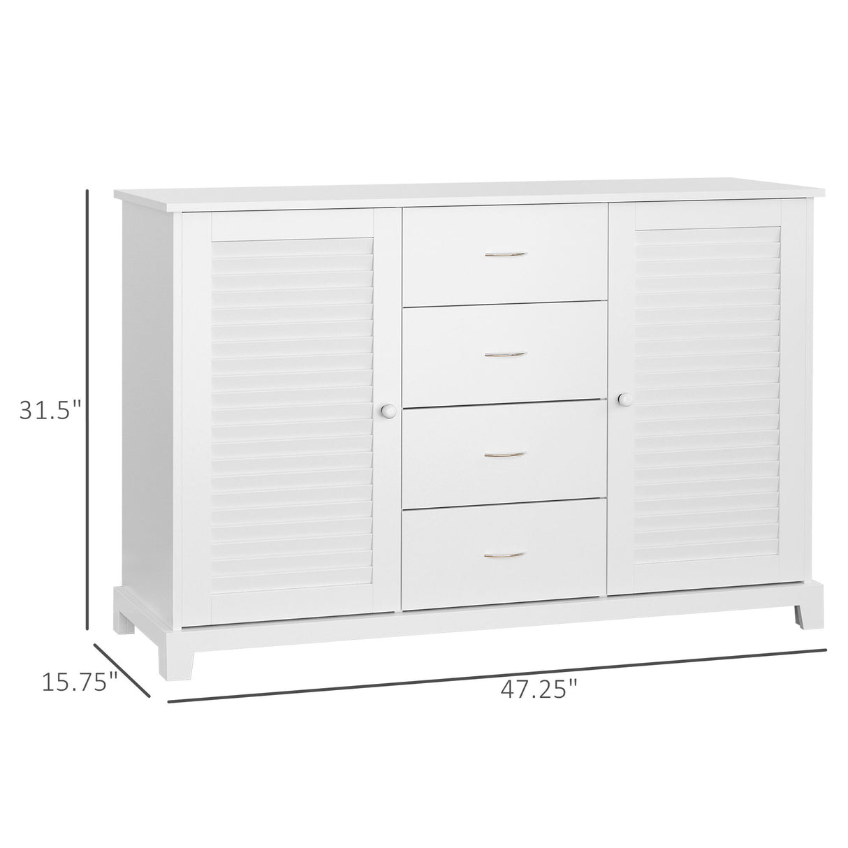 Homcom - Sideboard Buffet Cabinet, With 4 Drawers And 2 Louvered Doors - White