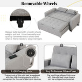 66.5" Upholstered Loveseat With Pull Out Bed, Two Throw Pillows, Dual USB Charging Port and Adjustable Backrest - Light Gray