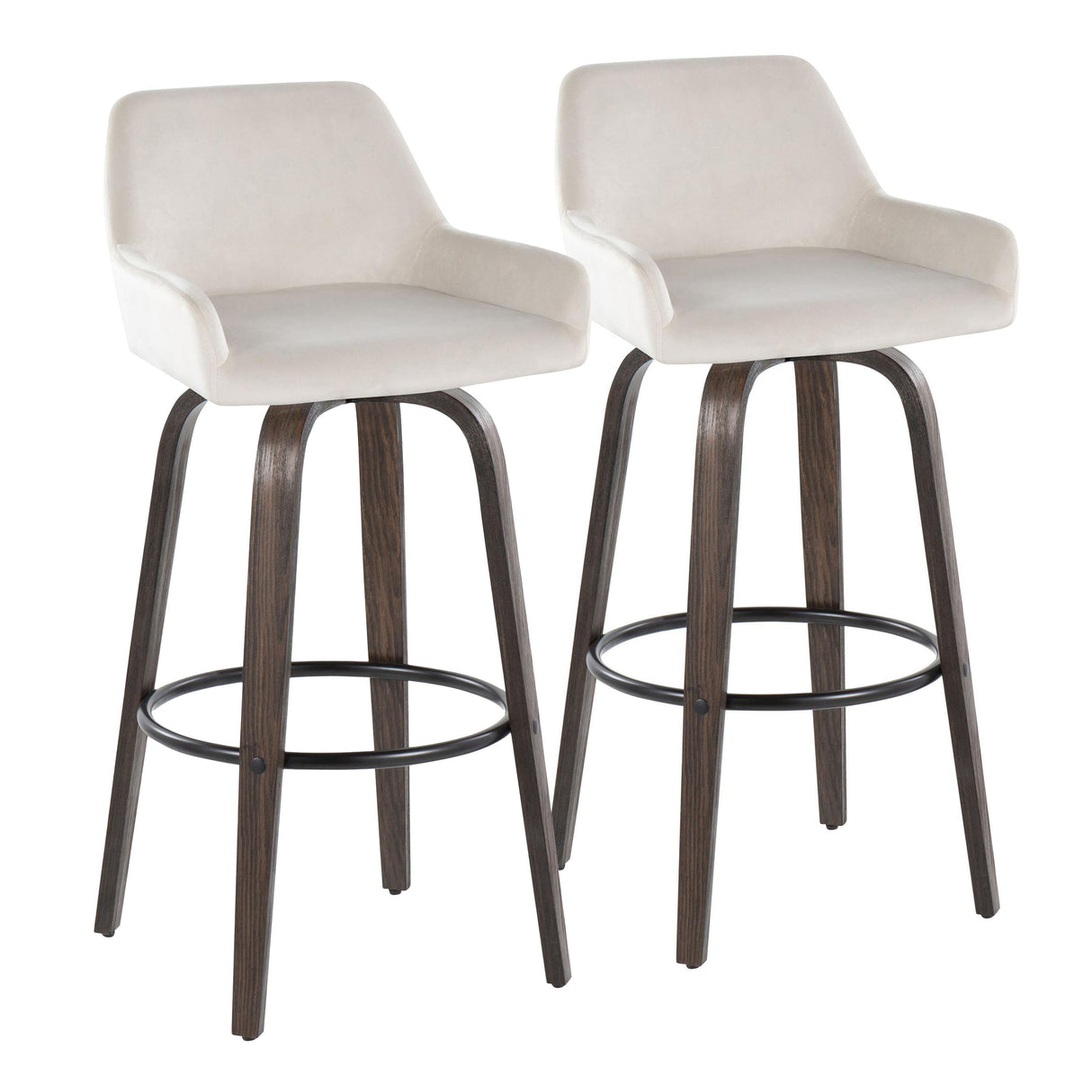 Daniella - Contemporary Fixed Height, Barstool With Swivel With Round Footrest (Set of 2)