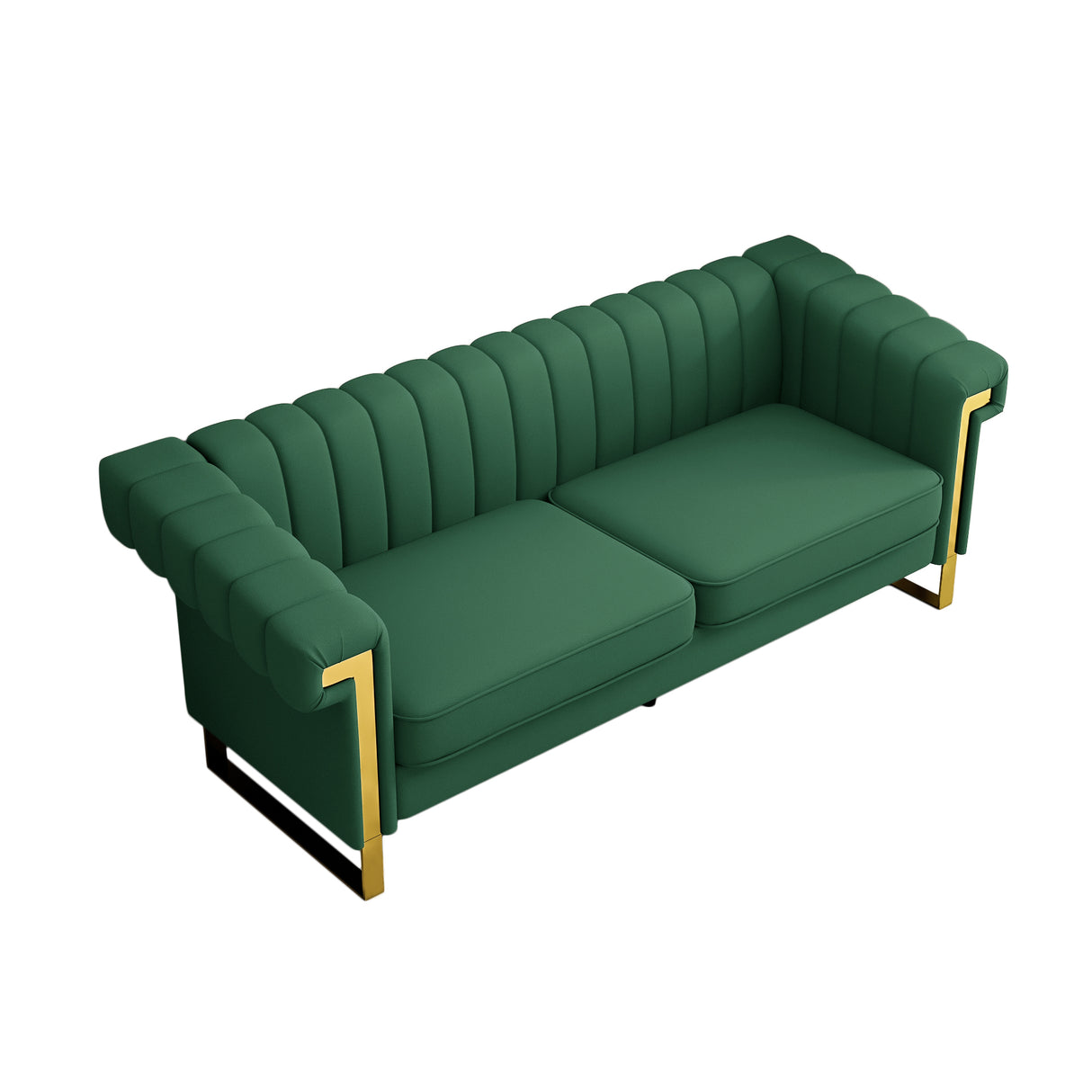 Modern PU Leather Sofa with Gold Accents - Green