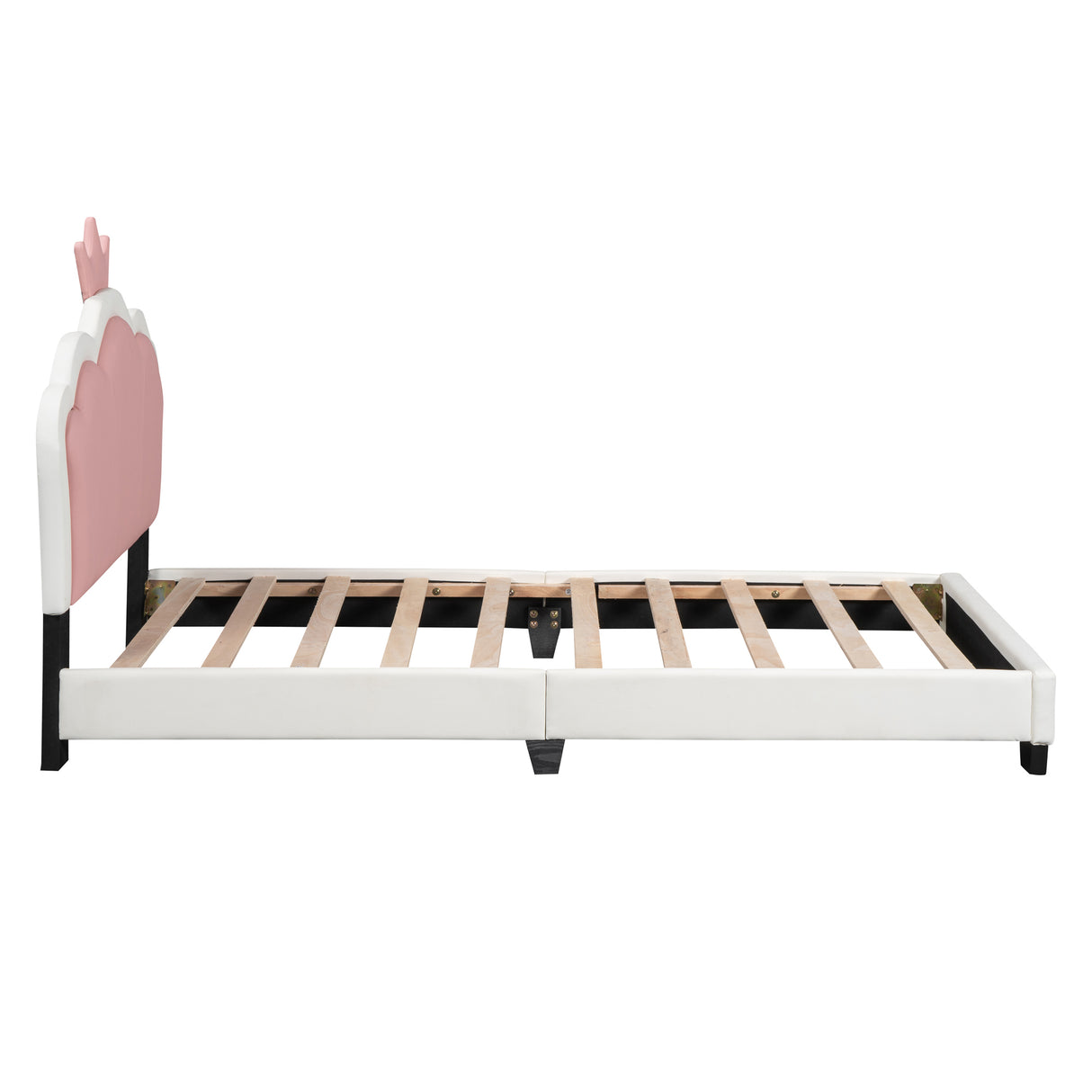 Twin size Upholstered Princess Bed With Crown Headboard, White+Pink