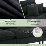 L shaped Sectional Sofa with Cloud Chenille Fabric and Ottoman - Black