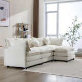 112.2" Chenille Upholstered Sofa with Ottoman and 5 Pillows - Off White