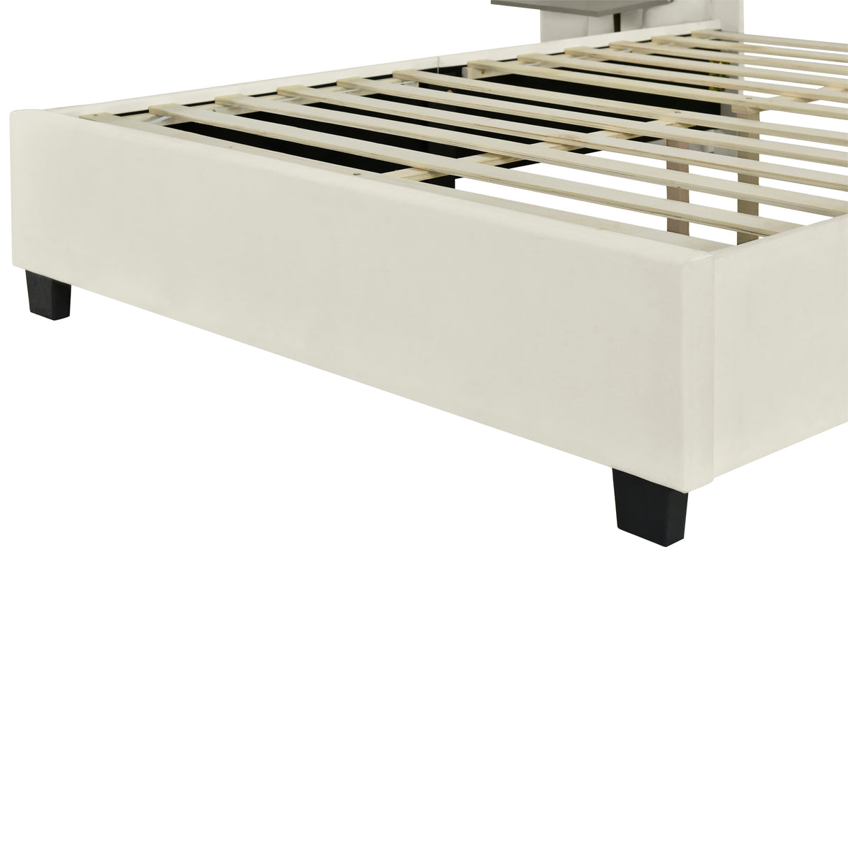 Queen Size Upholstered Platform Bed with Tall Headboard, Beige