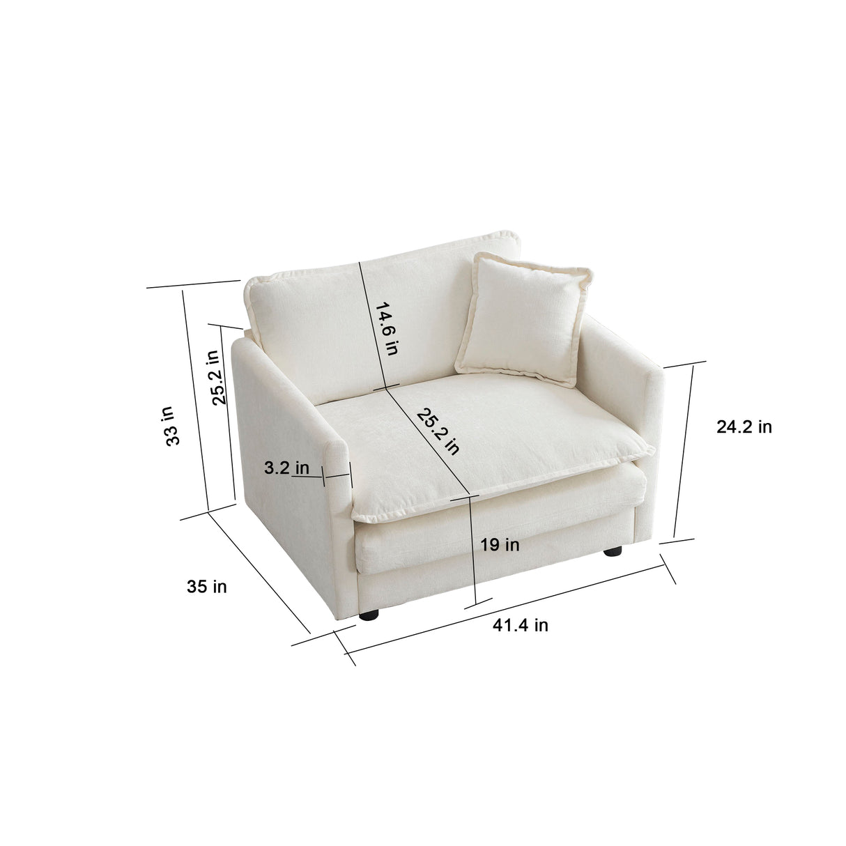 3 Piece Extra Deep Seat Living Room Set with Sofa, Love Seat and Chair - White