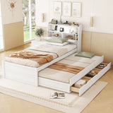 Wooden LED Platform Bed With Trundle, With Storage Headboard, With Drawers