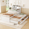 Wooden LED Platform Bed With Trundle, With Storage Headboard, With Drawers