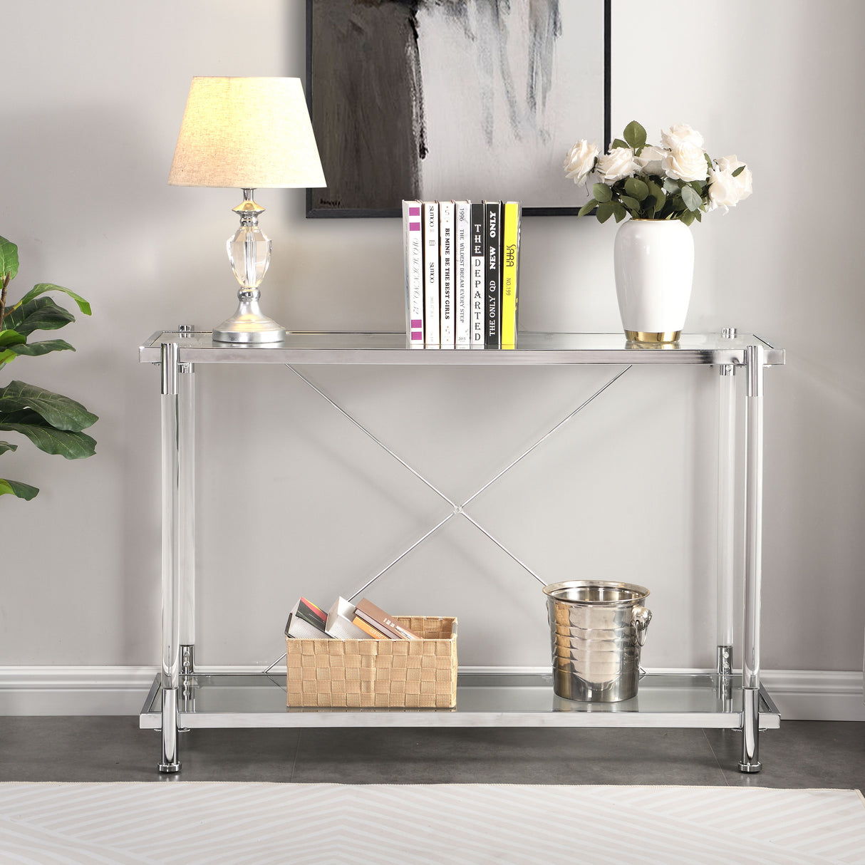 Chrome Glass Sofa Table - Chrome