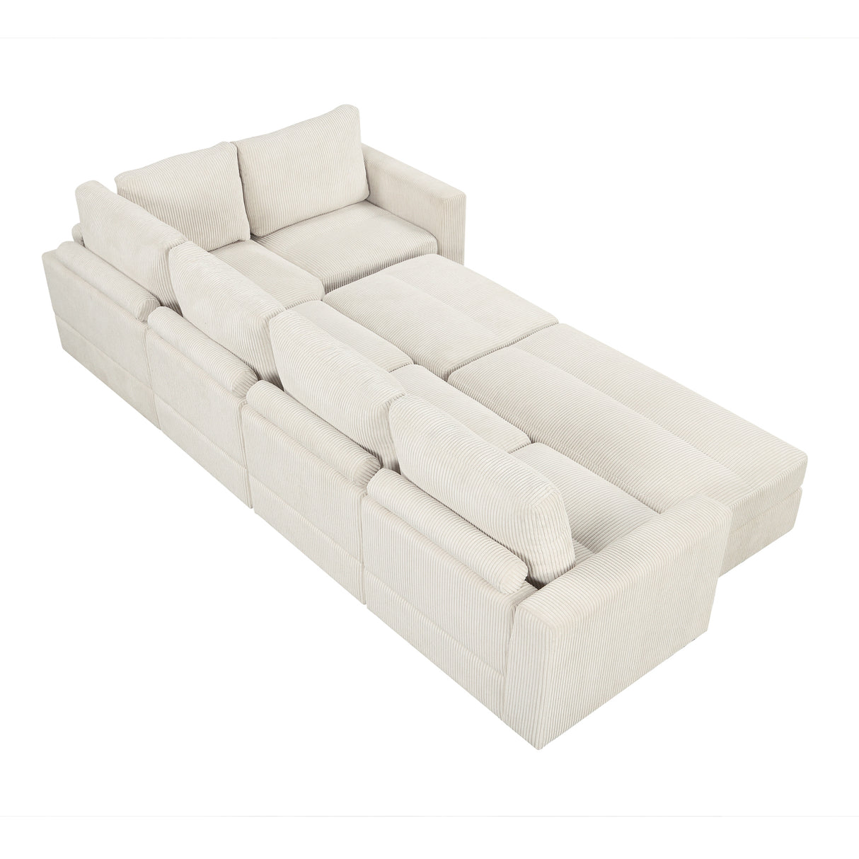 121.3" Modular Sectional Sofa with Two Movable Ottomans,  Beige