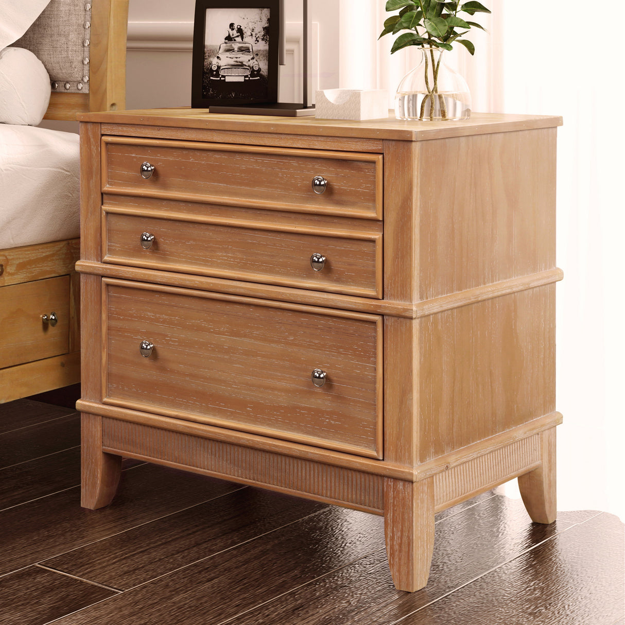 Hazel Oversized 3 Drawer Nightstand - Natural