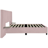 Queen Size Upholstered Platform Bed with Large Headboard - Velvet, Pink