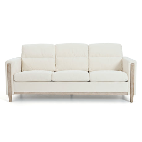 Comfortable Solid Wood Sofa with Soft Cushions - Beige