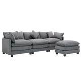 112.2" Chenille Upholstered Sofa with Ottoman and 5 Pillows - Gray