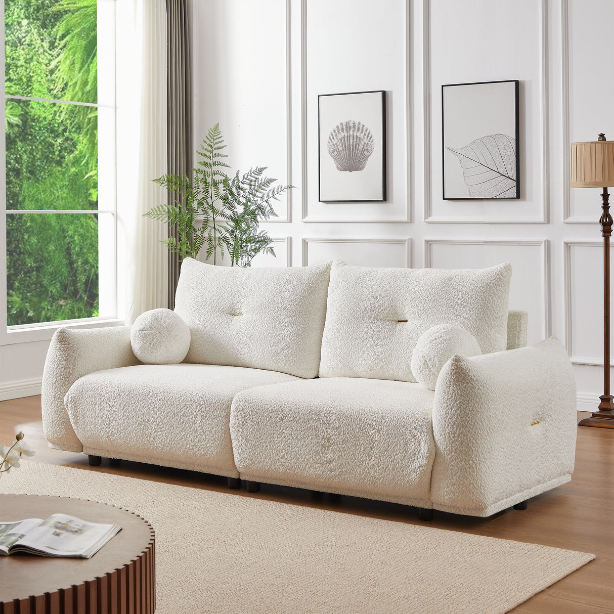 2 Piece Living Room Set with Four Pillows - Off White