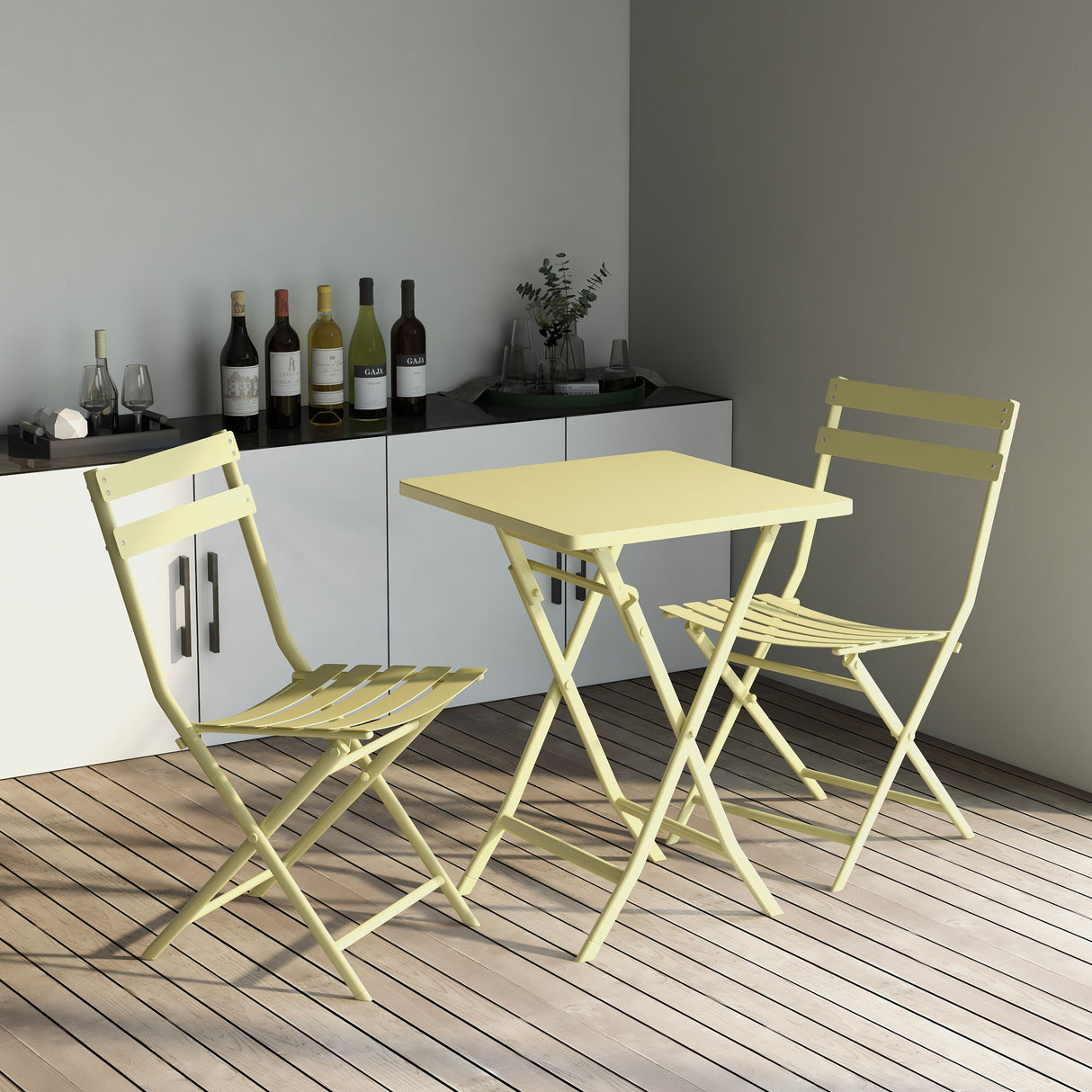 3 Piece Patio Bistro Set Of Foldable Square Table And Chairs