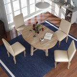 5-Piece Farmhouse Dining Table Room Set With Round Extendable Table and 4 Upholstered Dining Chairs (Natural Wood Wash)