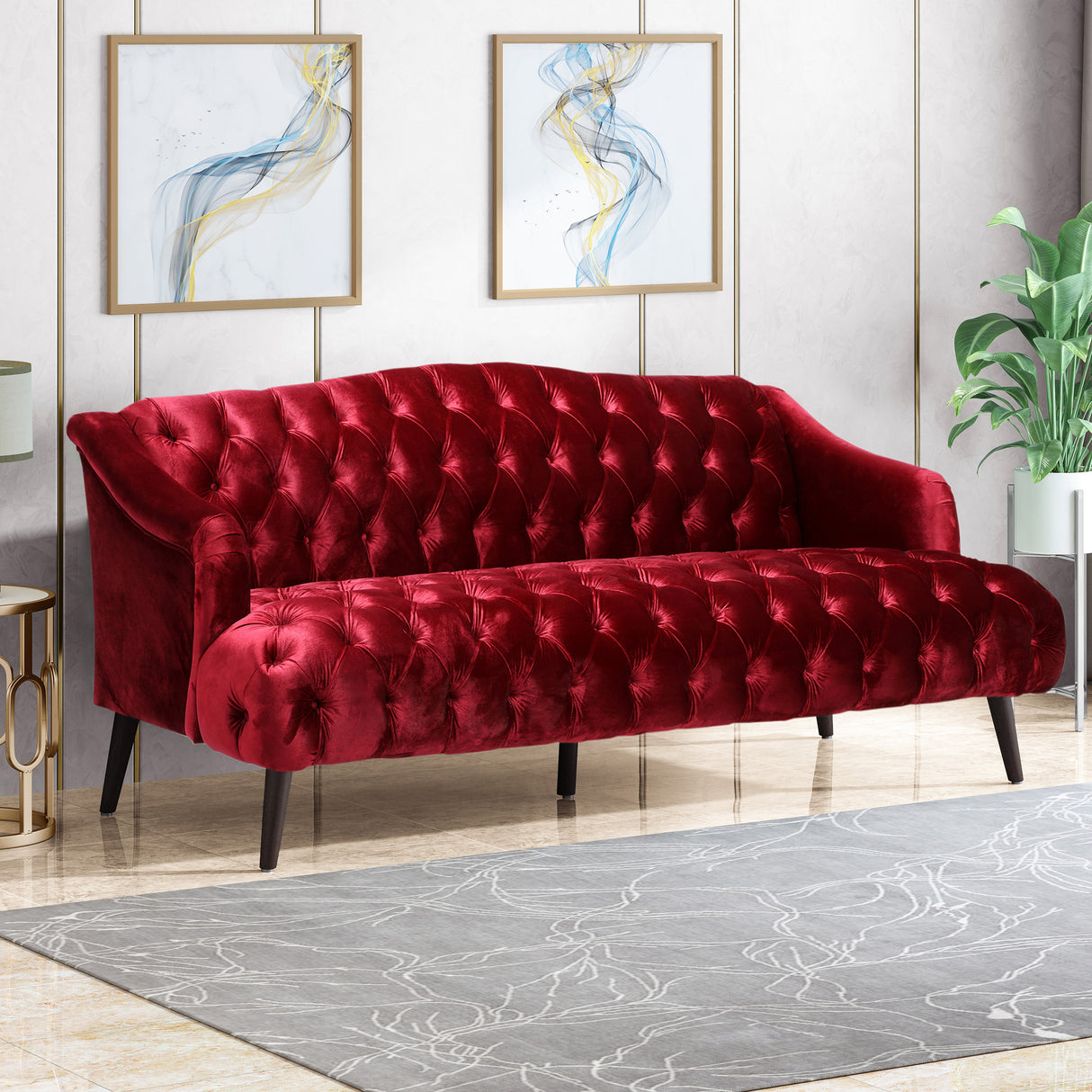 Sturdy Velvet Sofa - Red