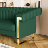 Modern PU Leather Sofa with Gold Accents - Green